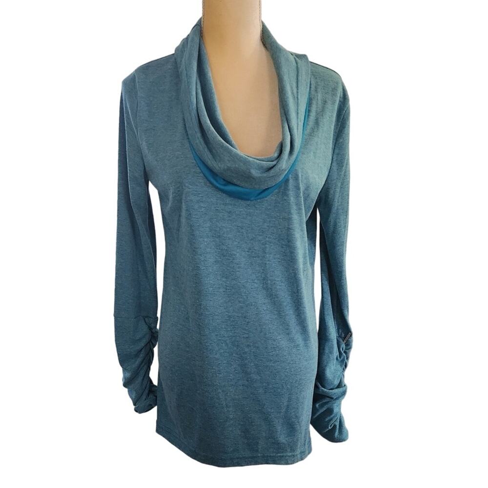 Mondetta Teal Cowl Neck Long Ruched Sleeves Sweatshirt Medium